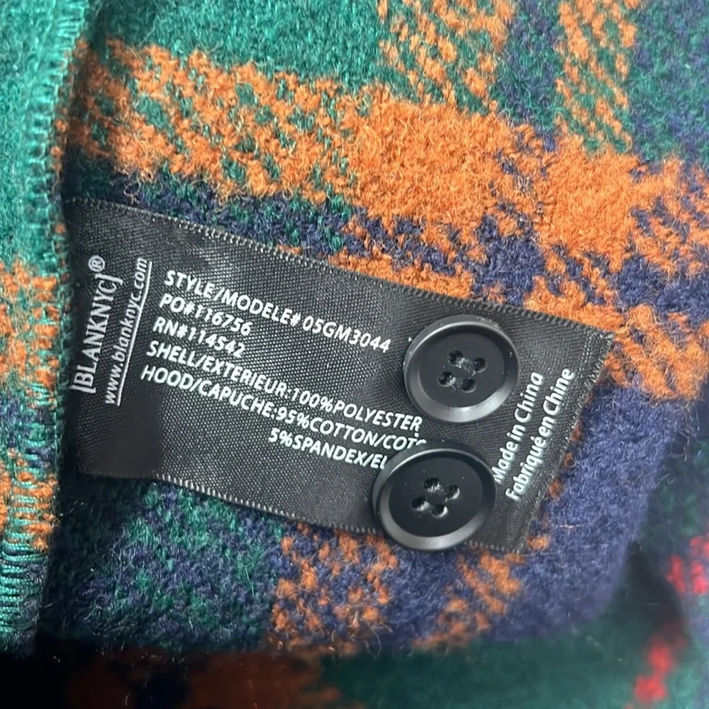 BLANKNYC Flannel Plaid‎ Shacket With Removable Hood Sz L
